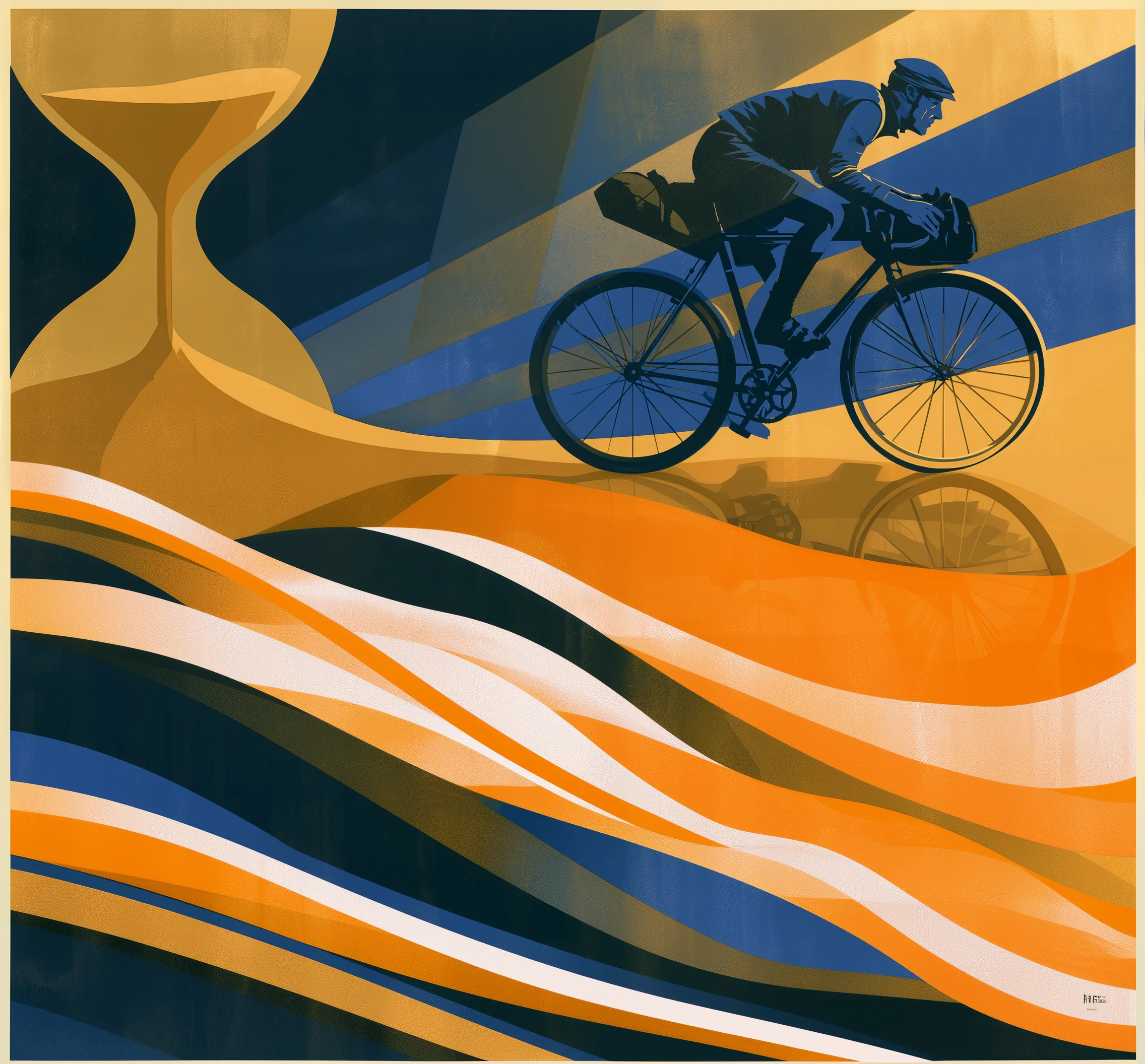 Illustration: Ciudad de la Costa coastal corridor in summer light. 1920s poster style.