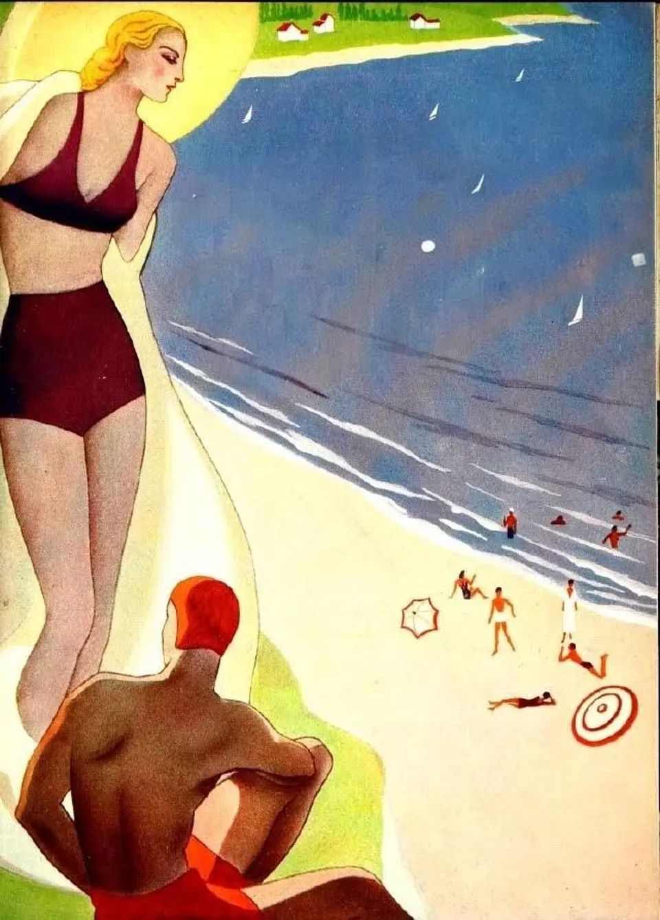 Vintage illustration of a Uruguayan beach scene